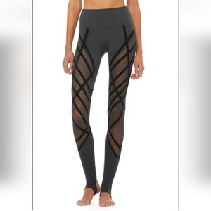 Alo Yoga Grey and Black Strappy Leggings - Large NWOT
